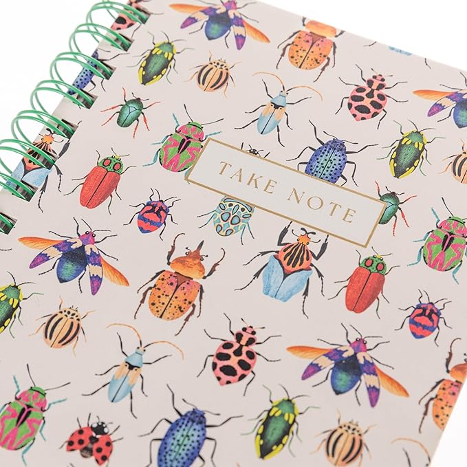 Graphique Beetles Hardbound Spiral Journal, 160 Ruled Pages Hard Cover Notebook, Diary, Lists, Record Month and Date, Premium Paper, 6” x 8”