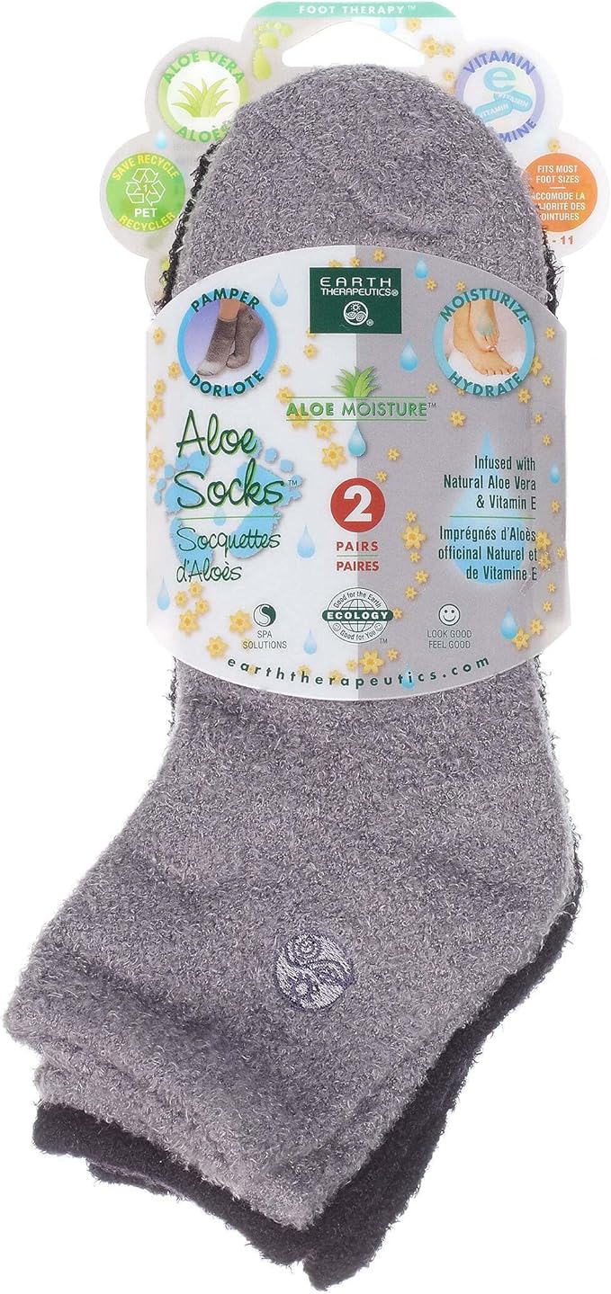 Earth Therapeutics Aloe Socks - Double Pack - Gray/Black (2 Pairs)