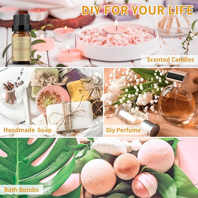 BURIBURI Coconut Vanilla Essential Oil, 10ml Premium Grade Scented Oil Coconut Vanilla Fragrance Oil for Diffuser, Massage, Candle, Soap Making