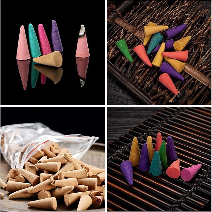 Incense Cones， 8 Mixed (320 Cones Total) Cone Incense Scents, and A Ceramic Incense Burner. Natural Scent Cone， for Meditation, Yoga, Purification, and Aromatherapy.