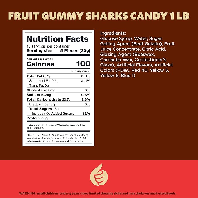 Gummy Sharks Candy Mix | 1 Pound Bag | Assorted Fruit Flavors Shark Gummies | Chewy Gummy Fish for Parties and Candy Buffets | Blue Raspberry, Lime, Lemon, Cherry