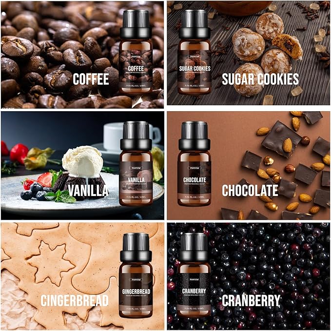 Fragrance Oil Dessert Set, Scented Oil for Soap & Candle Making, Essential Oils for Diffuser-Coffee, Vanilla, Chocolate and More(6 * 10ML), for Halloween, Thanksgiving