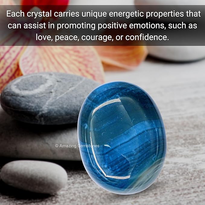 Amazing Gemstone Blue Onyx Crystals and Healing Stones - Large Palm Stone Crystals Piedra - Crystal for Good Luck, Balanced Positive Energy, Meditation - Unique Stocking Stuffers Gifts for Women, Men