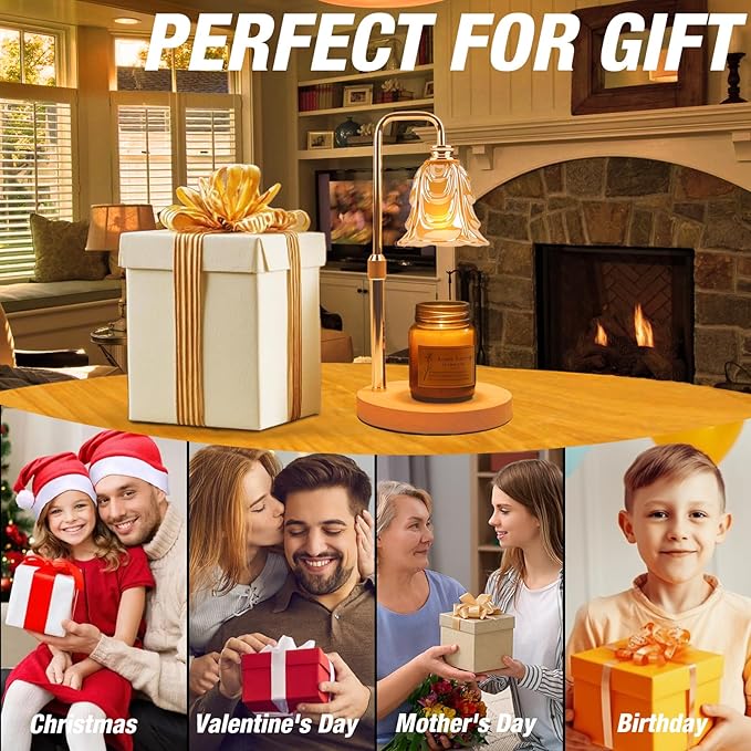 Candle Warmer Lamp with Timer and Dimmer, Electric Wax Warmers for Scented Candles with 5 Brightness Settings, Anti-Glare Lamp with Adjustable Height, Home Decor, Gift for Christmas, Birthday