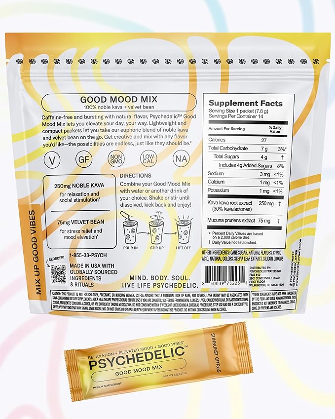 Calming Kava Drink Mix - Kava kava flavored drink mix - Easy Open Single-Serving - Flavored Kava - Mucuna Pruriens - Stevia - Adaptogen Mocktails - 14 Sticks - Sunburst Citrus