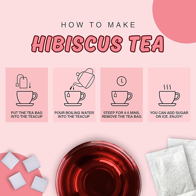 KHWAN’S TEA Roselle Hibiscus Flower Tea bags, Caffeine-Free Herbal Tea, Tart & Refreshing Flavor Hot or Iced, Premium Natural Hibiscus Infusion, Antioxidant-Rich Herbal Tea from Thailand (2g/bag)