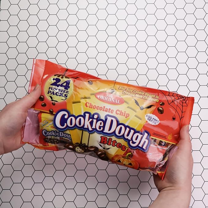 Halloween Chocolate Chip Cookie Dough Bites, 24 Individual Pouches, Perfect Trick or Treat Pass Out Candy, 12 Ounces