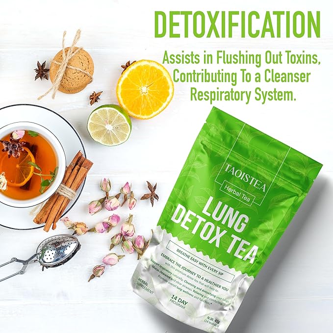 Lung Detox Tea - Mullein Tea Bags for Lungs Cleanse and Respiratory Health with Mullein Leaf, Lungwort, Eucalyptus, Thyme, Liquorice, Spearmint - 14 Tea Bags Natrual Herbal Tea, Caffeine Free