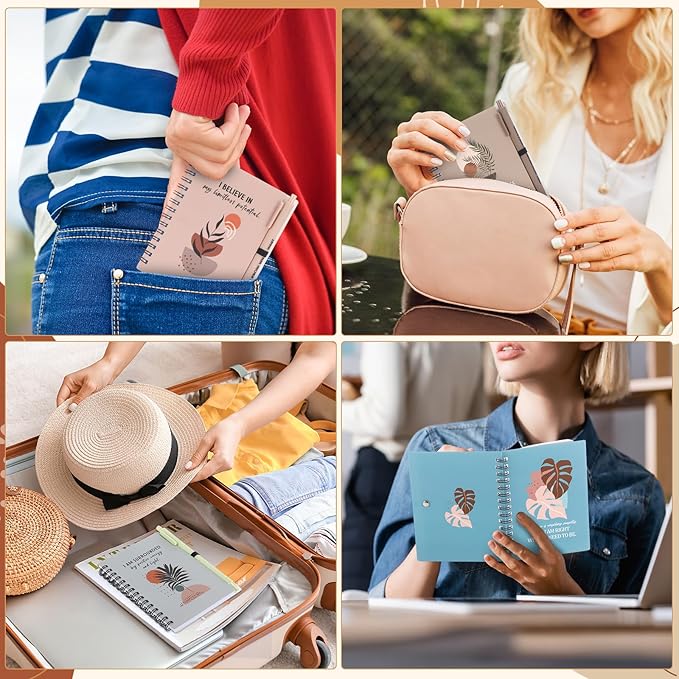 Kosiz 48 Pcs/24 Set Positive Affirmation Gifts Gratitude Spiral Notebooks with Pens Motivational Encouragement Notepads Daily Affirmations Journal for Women (Plant)