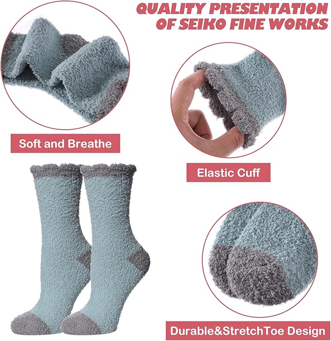 LINEMIN Womens Fuzzy Socks Cozy Fluffy Winter Warm Slipper Socks Microfiber Soft Home Sleeping Socks