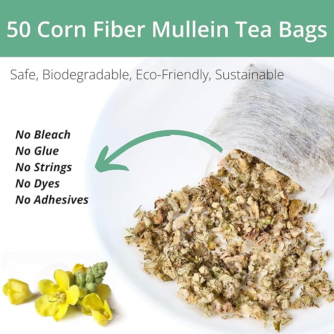 50 Mullein Tea Bags for Lungs, VitalForest 100% Pure Mullein Leave Tea, Lung Detox Cleanse Mullen Tea for Smokers Breathe Deep and Respiratory Support, Caffeine Free Mullin