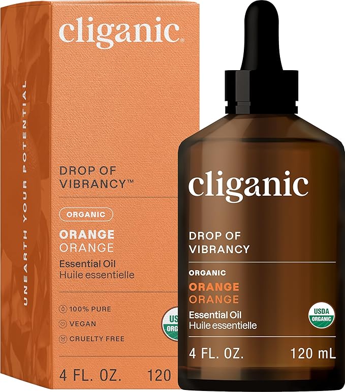 Cliganic Organic Sweet Orange Essential Oil, 4oz - 100% Pure Natural for Aromatherapy Diffuser | Non-GMO Verified