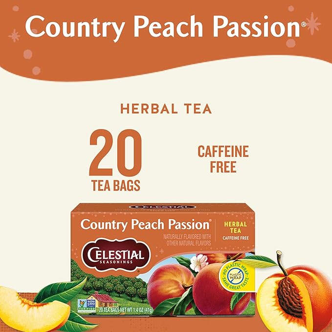 Celestial Seasonings Country Peach Passion Herbal Tea, Caffeine Free, 20 Tea Bags Box (Pack of 6)