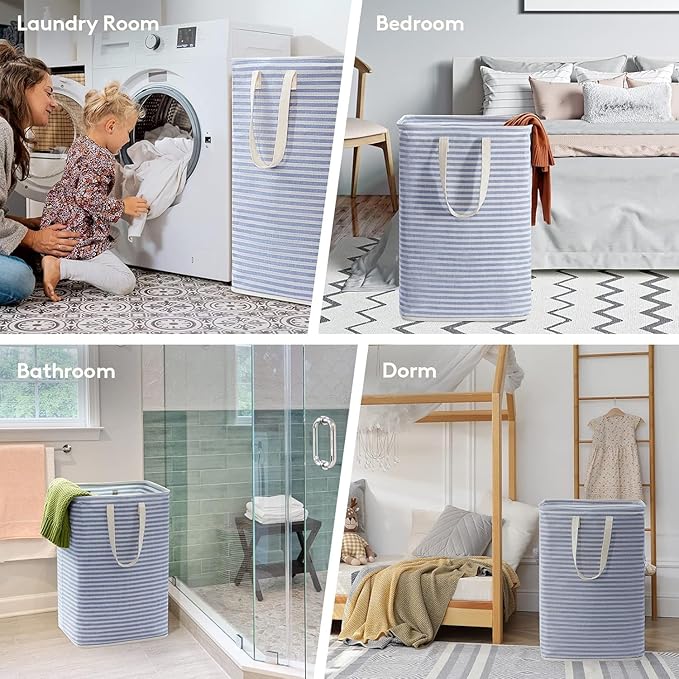 Lifewit 3 Pack Laundry Hamper Large Collapsible Laundry Baskets, Freestanding Waterproof Clothes Hamper with Easy Carry Handles in Laundry Room Bedroom Bathroom College Dorm for Adults, Blue, 3 x 80L