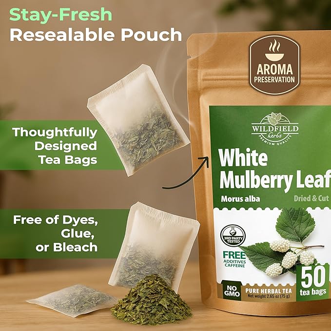 50 Bags White Mulberry Tea Mulberry Leaf Herbal Tea (Morus Alba) - 50 Count 1.5g Bags Herb Hoja De Morera