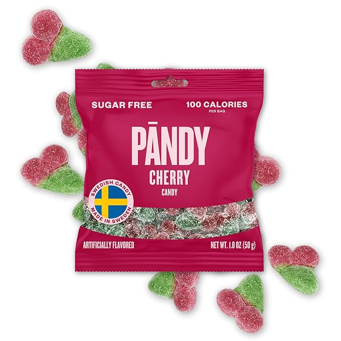 Pandy Swedish Candy Sugar Free Candy Sour Cherry Flavour 14 Bags- Swedish Candy Mix - Diet Candy Keto Gummy Low Calories Snacks - Healthy Sweets 14 x 1.8oz