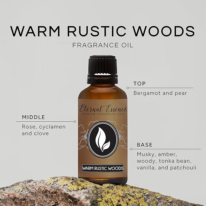 Eternal Essence Oils Warm Rustic Woods 30ml Premium Fragrance Oil - for Candle, Soap Making, Aromatherapy, Diffusers, Home Care, & Humidifiers