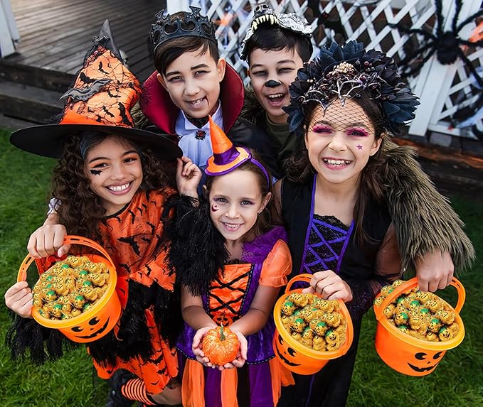 Halloween Double Chocolate Bumpkin Balls, Milk Chocolate Trick-Or-Treat Party Bag Fillers, Individually Wrapped in Multi-color Eye Design Foils, Kosher Certified (2 Pounds)