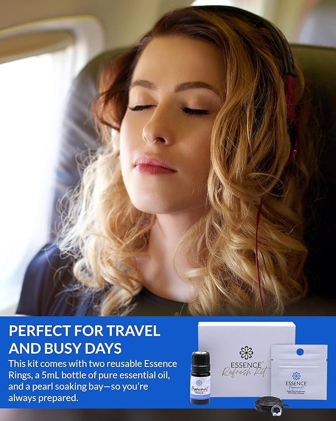 Essence Wearable Aromatherapy Nasal Diffuser – Peppermint Essential Oil Nose Ring Silicone Inhaler for Stress & Mood Support - Made in USA & Travel-Friendly