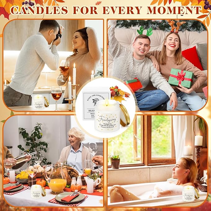 3 Pcs Thanksgiving Gifts Fall Scented Candles Set 3.5 Oz Soy Wax Pumpkin Scented Glass Jar Candle Friendsgiving Gift for Friends Coworker Women Men Autumn Birthday (Classic)