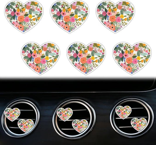 6 Pcs Heart Car Air Fresheners Vents Clips, Cute Heart Car Decor, Floral Scent, Red