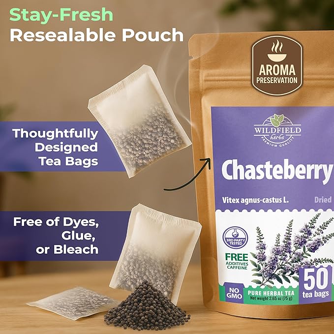 50 Bags Chaste Tree Berry Сhasteberry Tea Vitex Tea Herb (Vitex Agnus-Castus) - 50 Count 2 g Bags Chaste Tree Berry Herbal Vitex Sauzgatillo