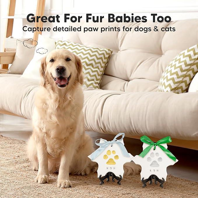 Baby Hand and Footprint Kit - Personalized Newborn Footprint Ornament, Clay Handprint Keepsake,Easy DIY Dog Paw Print Kit,Baby Shower Gifts for Boys,Girls,New Mom Gifts(Snowflakes)