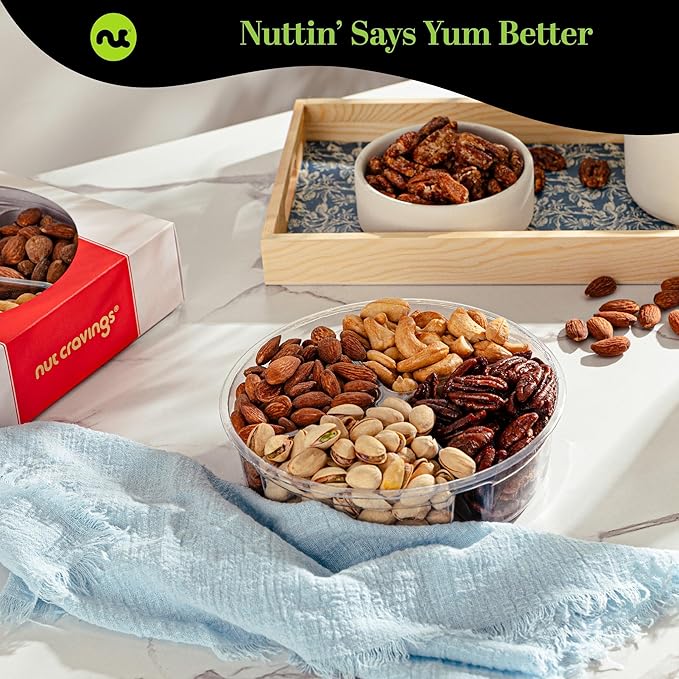 NUT CRAVINGS - Diwali Sweets Hamper Mixed Nuts Gift Basket in Red Gold Box (4 Assortments) Food Arrangement, Healthy Snack Care Package, Food Assortments