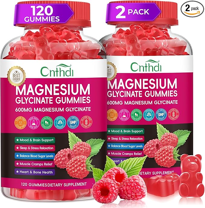 Magnesium Glycinate Gummies 600mg, High Absorption Magnesium Gummies with L-Threonate, Calcium, Vitamin B6, D3, Sugar Free Chews for Men & Women Relaxation, Stress Relief, Night Rest