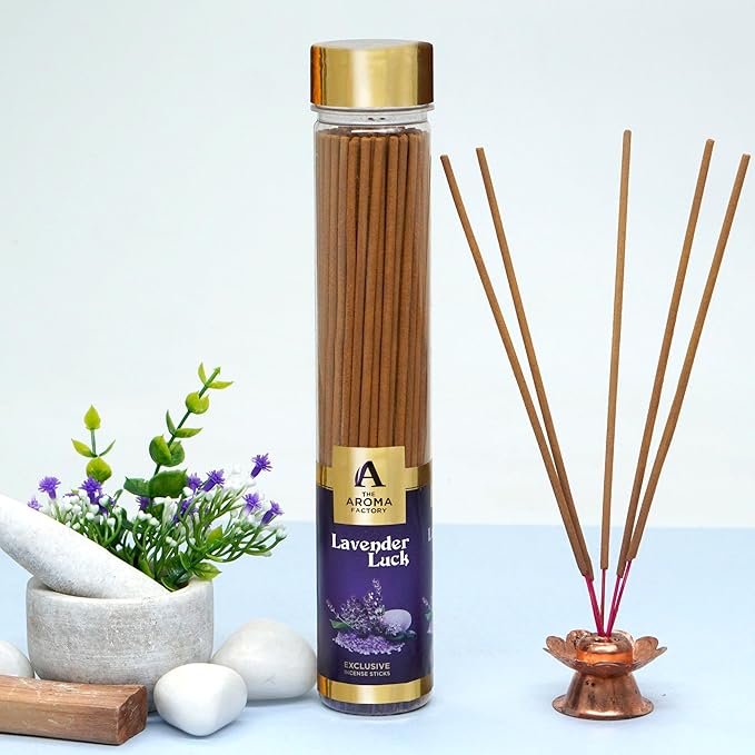 The Aroma Factory Lavender Agarbatti for Pooja, Luxury Incense Sticks, Low Smoke and Zero Charcoal, Meditation (Bottle Pack of 1, 100G) 4 Cm X 4 Cm X 26 Cm Multicolour