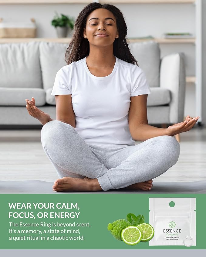 Essence Wearable Aromatherapy Nasal Diffuser – Bergamot Essential Oil Nose Ring Silicone Inhaler for Stress & Mood Support - Made in USA & Travel-Friendly (3 Pack)