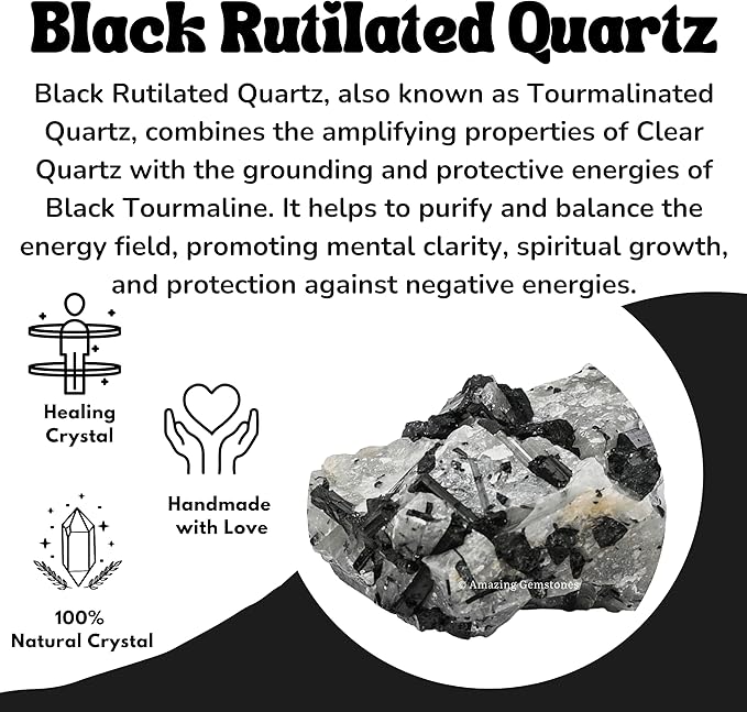 Amazing Gemstone Black Rutilated Quartz Raw Crystals and Healing Stones, Natural Rocks for Tumbling - DIY Raw Stones and Crystals, 2 Pieces
