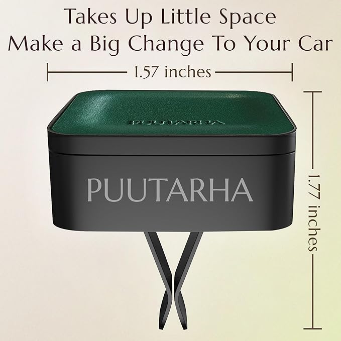 Premium Quality Car Air Freshener Leather and Metal Design Scent Vent Clip Diffuser,New Natural Fragrance Diffuser for Car with 3 Refill Scented Discs and Gift Box(Dark Green)