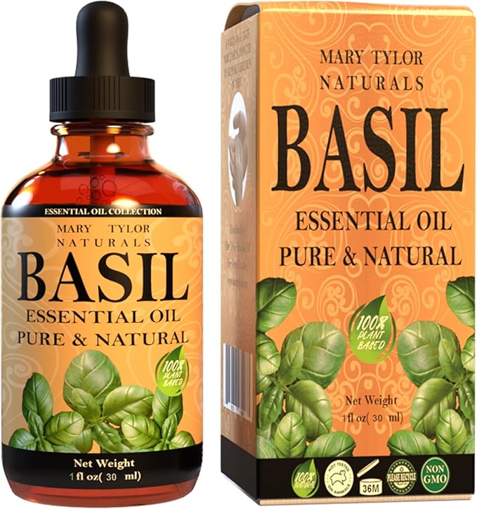 Basil Essential Oil (1 oz), Premium Therapeutic Grade, 100% Pure and Natural, Perfect for Aromatherapy, DIY Projects and Much More by Mary Tylor Naturals