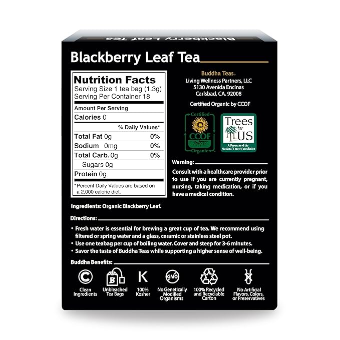 Buddha Teas Organic Blackberry Leaf Tea - OU Kosher, USDA Organic, CCOF, 18 Bleach-Free Tea Bag