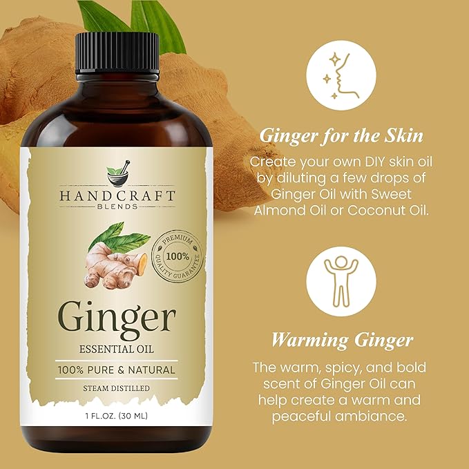 Handcraft Blends Ginger Essential Oil – 1 Fl Oz – 100% Pure and Natural – Premium Grade Essential Oil for Diffuser and Aromatherapy, Skin, Massage, Candle and Soap Making Fragrance