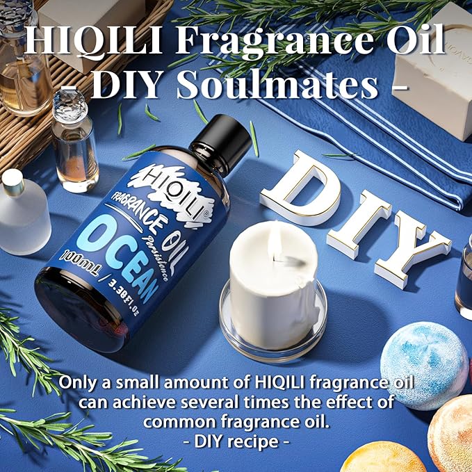 HIQILI Ocean Essential Oil 100ml - Clean Fresh Fragrance Oil for Home Diffuser, Laundry, Car Freshies, Aromatherapy, Candle Soap Perfume Making Kit 3.38 Fl Oz