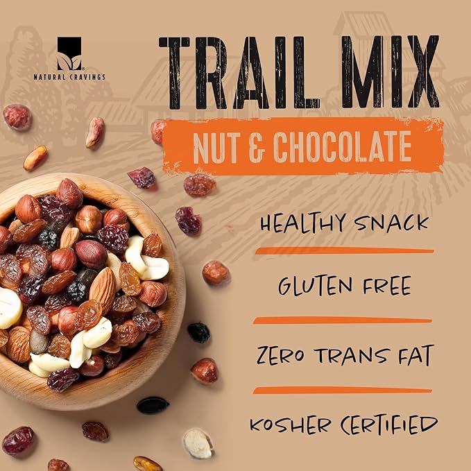 Natural Cravings 24oz Trail Mix Bulk Family Size Bag - Nuts & Chocolate Dried Fruit Mix & Nuts Mix with Peanuts, Dried Cranberries, Raisins, Chocolate Gems - Gourmet Trailmix for School or Office