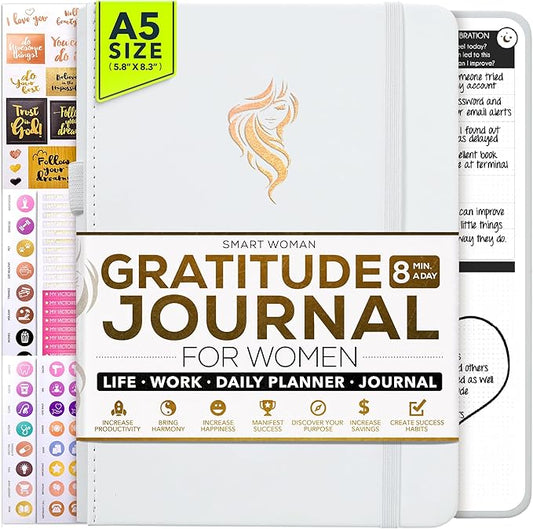 Gratitude Journal for Women & Men - 5 Minute Self Care Journal | 90-Day Undated Daily Planner for Positivity, Affirmations & Manifestation | Guided Mindfulness, Reflection | Vision Board + Stickers