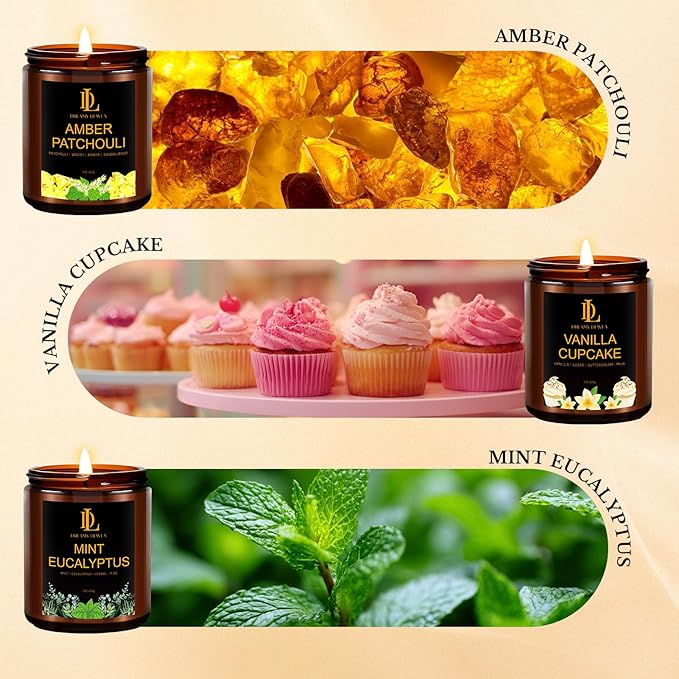 6 Pack Candles for Home Scented, Scented Candles Gifts Set for Women Men, 42 oz Soy Candle Set, Scents of Fresh Cut Roses/Lemon Lavender/Vanilla Cupcake/Amber Patchouli/Lilac Blossoms/Mint Eucalyptus