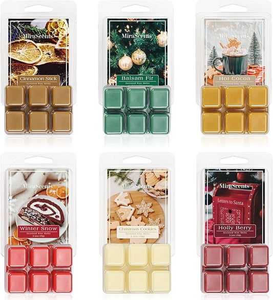 Christmas Scented Wax Melts, Winter Wax Melts, Mix Scented Long Lasting Scented Wax Melt, Nature Soy Wax Cubes for Wax Warmer, Candle Melts Decor Gift, 2.5 oz (6 Pack)