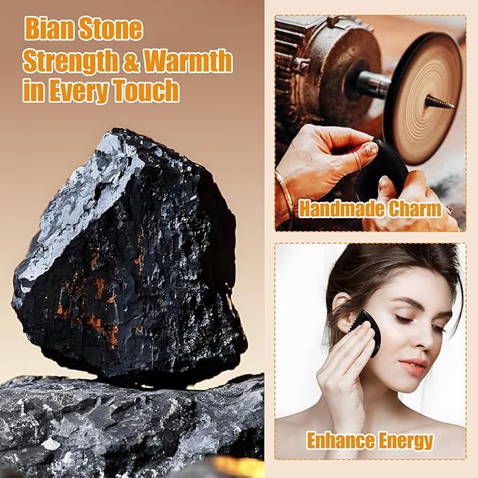 Gua Sha Facial Massage Tool - Black Jade Bian Stone Face & Body Massager for Wellness, Relaxation, Neck/Shoulder/Back/Leg Massage, Natural Stone Skin Care Tool
