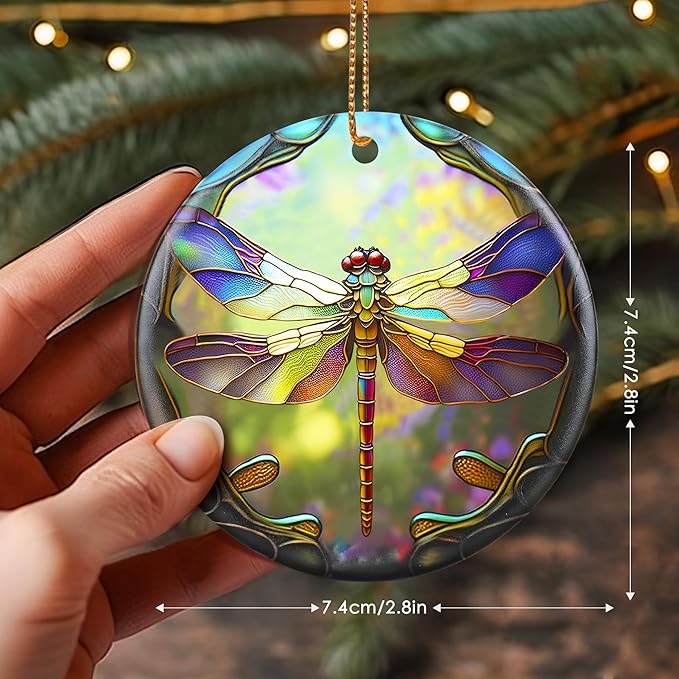 Dragonfly Christmas Ornaments, Touber Christmas Hanging Ornament, Christmas Tree Ornaments, Holiday Decor, Gifts for Dragonfly Lovers, Dragonflies Theme Gift - Pattern E