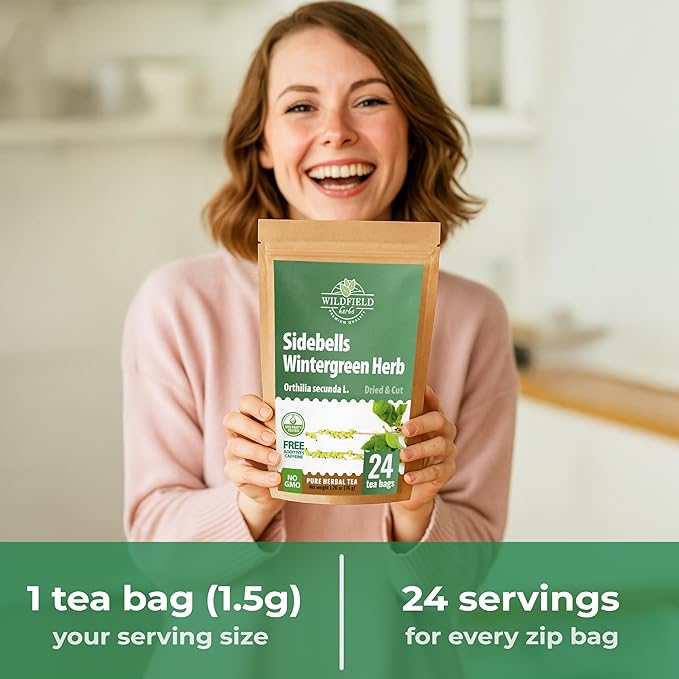 24 Bags Dried Cut Sidebells Wintergreen Herb Tea (Orthilia Secunda) - 24 Count 2g Tea Bags One-Sided Wintergreen Orthilia (Peralito)