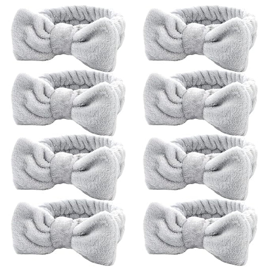 Ondder Spa Headband for Washing Face 8 Pack Gray Skincare Headbands for Women Girls Terry Cloth Cute Bow Head Bands