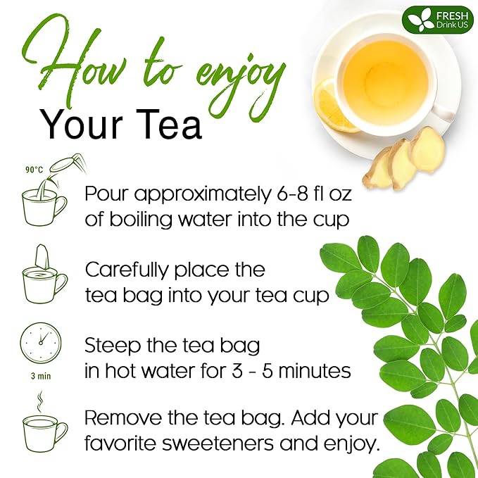 TOG999, Permium Moringa Ginger Herbal Tea – 120 Tea Bags – Caffeine-Free, Smooth & Warming Blend – Pure Ingredients, Sustainably Sourced. No Sugar. No Gluten. Vegan.