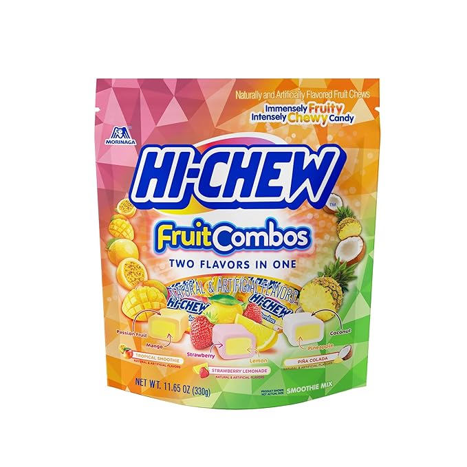 HI-CHEW Fruit Combos Bulk Candy, 4 Stand Up Pouches, 220+ Pieces, 11.65oz each - Unique Fun Soft & Chewy Halloween Candy - Immensely Juicy Fruity Flavors - Individually Wrapped for Halloween Sharing