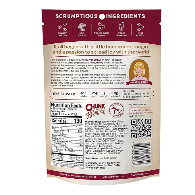 Chunk Nibbles Apple Cinnamon Snack Clusters - Award-Winning Blend with Real Apples, Pretzels & Corn Squares - Cozy Fall Flavor, Handcrafted - Gourmet Treat - 4.25oz Resealable Pouch (3 Pack)