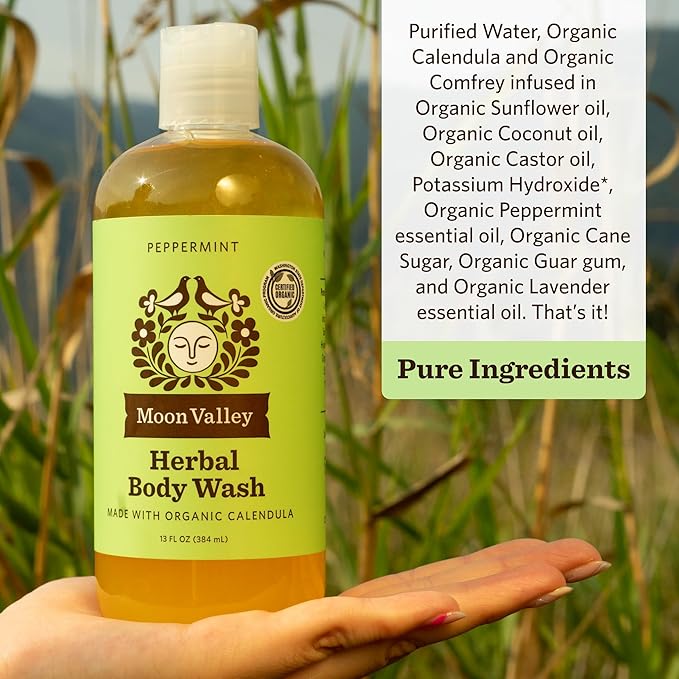 Herbal Body Wash, Peppermint by Moon Valley, All Natural Ingredients, No Parabens, Vegan, Moisturizing Essential Oils, Two Pack