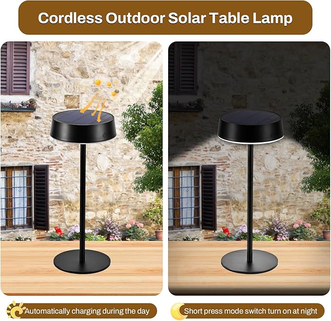 Lacasa Cordless Solar Table Lamps Rechargeable, 2 Pack Touch Dimmable Battery Operated Table Lamp, 200LM 3 Modes LED Desk Lamp IP67 Waterproof Portable Lamp Table Night Light for Indoor and Outdoor